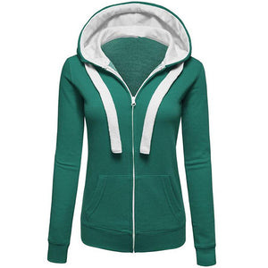 Women's Casual Hoodie Jacket - Solid Colored Black S